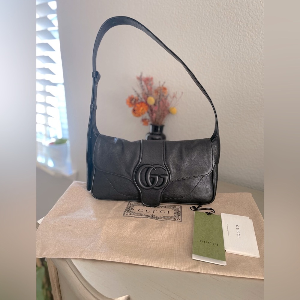 GUCCI APHRODITE SMALL SHOULDER BAG BLACK LEATHER